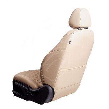10 899 р. Чехлы для сидений Lord Autofashion Байрон (экокожа, 40/60 + подлокотник, 3 Г-образных подголовника) Renault Arkana (2019-2025) (Бежевый, вставка бежевая, строчка бежевая)  с доставкой в г. Пермь. Увеличить фотографию 2