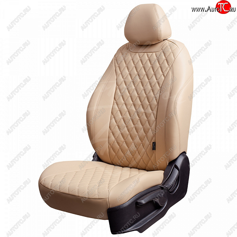 10 899 р. Чехлы для сидений Lord Autofashion Байрон (экокожа, 40/60 + подлокотник, 3 Г-образных подголовника) Renault Arkana (2019-2025) (Бежевый, вставка бежевая, строчка бежевая)  с доставкой в г. Пермь