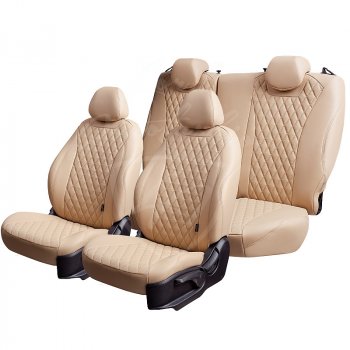10 899 р. Чехлы для сидений Lord Autofashion Байрон (экокожа, 40/60 + подлокотник, 3 Г-образных подголовника) Renault Arkana (2019-2025) (Бежевый, вставка бежевая, строчка бежевая)  с доставкой в г. Пермь. Увеличить фотографию 4