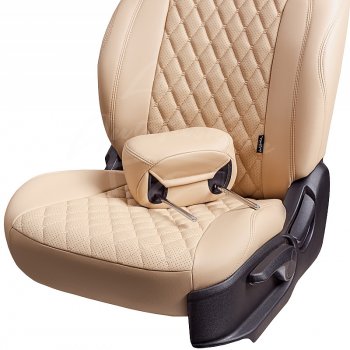 10 899 р. Чехлы для сидений Lord Autofashion Байрон (экокожа, 40/60 + подлокотник, 3 Г-образных подголовника) Renault Arkana (2019-2025) (Бежевый, вставка бежевая, строчка бежевая)  с доставкой в г. Пермь. Увеличить фотографию 5