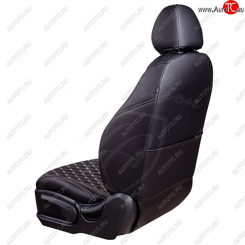 17 449 р. Чехлы для сидений Lord Autofashion Байрон (экокожа, 40/60 + подлокотник, 3 Г-образных подголовника)  Renault Arkana (2019-2025) (Черный, вставка черная, строчка бежевая)  с доставкой в г. Пермь