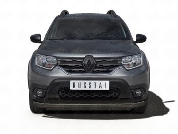 Защита переднего бампера (Ø63 мм) SLITKOFF Renault Duster  HM (2021-2024) рестайлинг (нержавейка с полимерным покрытием, черный)