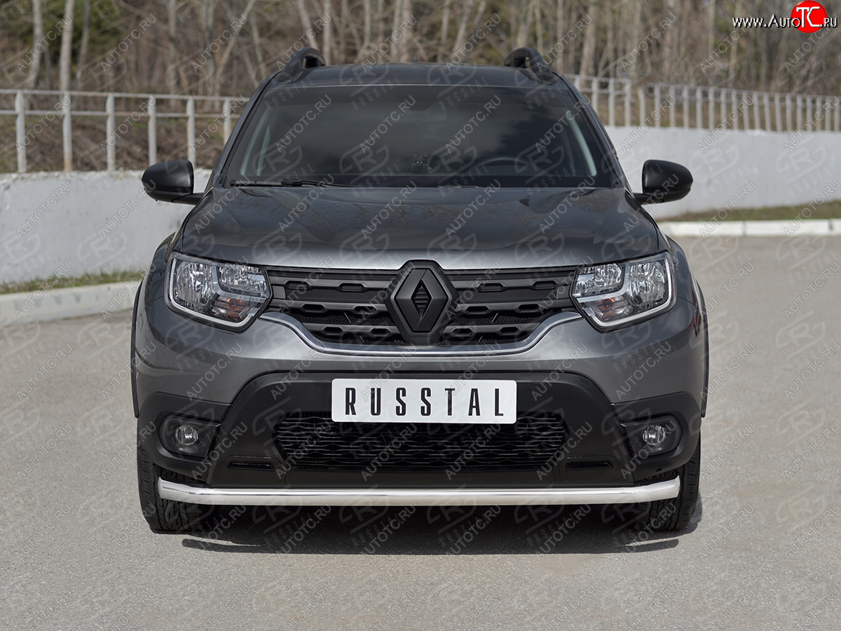 12 849 р. Защита переднего бампера (Ø63 мм) SLITKOFF  Renault Duster  HM (2021-2024) рестайлинг (полированная нержавейка)  с доставкой в г. Пермь