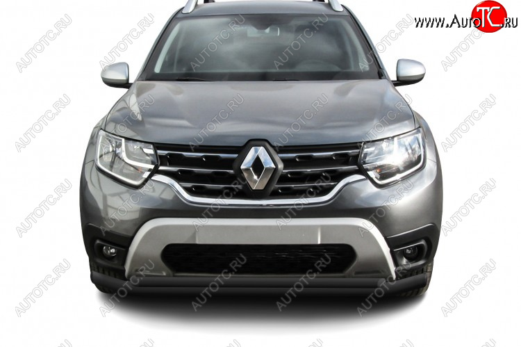 8 899 р. Защита переднего бампера Slitkoff (Ø57 и 42 мм).  Renault Duster  HM (2021-2024) рестайлинг (Сталь окрашенная, цвет черный)  с доставкой в г. Пермь