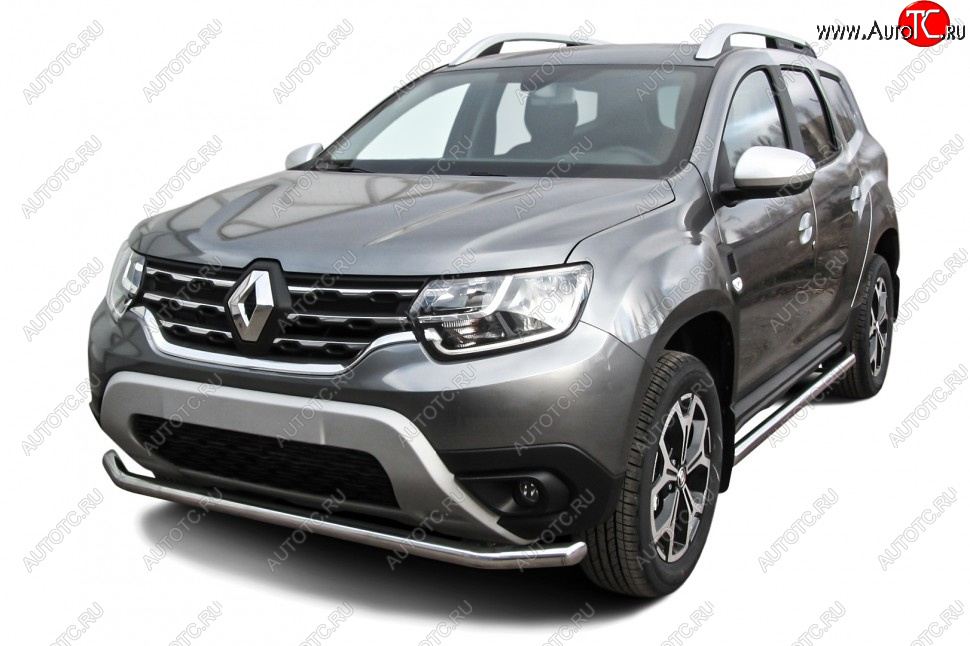 10 699 р. Защита переднего бампера Slitkoff (Ø57 мм).  Renault Duster  HM (2021-2024) рестайлинг (Полированная нержавейка)  с доставкой в г. Пермь