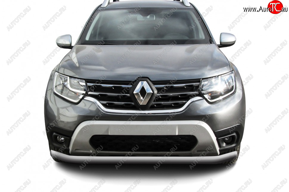 7 499 р. Защита переднего бампера Slitkoff (Ø57 мм).  Renault Duster  HM (2021-2024) рестайлинг (Сталь окрашенная, цвет серебристый)  с доставкой в г. Пермь