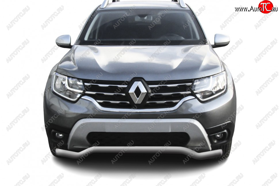 7 999 р. Защита переднего бампера Slitkoff (Ø57 мм).  Renault Duster  HM (2021-2024) рестайлинг (Сталь окрашенная, цвет серебристый)  с доставкой в г. Пермь