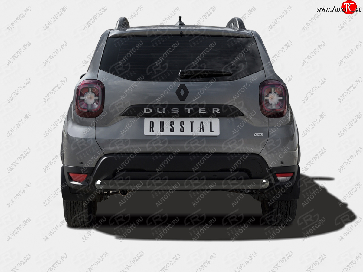 9 399 р. Защита заднего бампера (Ø63 мм) SLITKOFF Renault Duster HM рестайлинг (2021-2024) (нержавейка с полимерным покрытием, черный)  с доставкой в г. Пермь