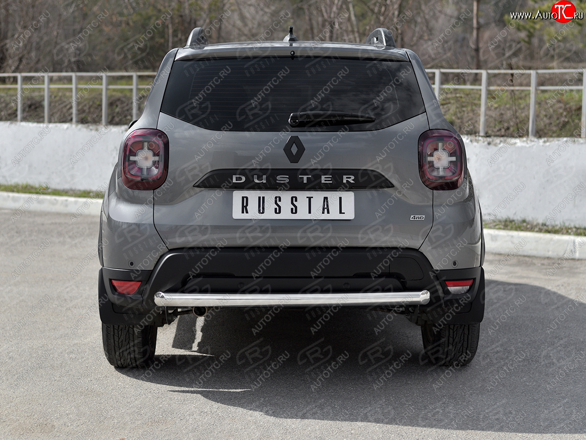 12 849 р. Защита заднего бампера (Ø63 мм) SLITKOFF  Renault Duster  HM (2021-2024) рестайлинг (полированная нержавейка)  с доставкой в г. Пермь
