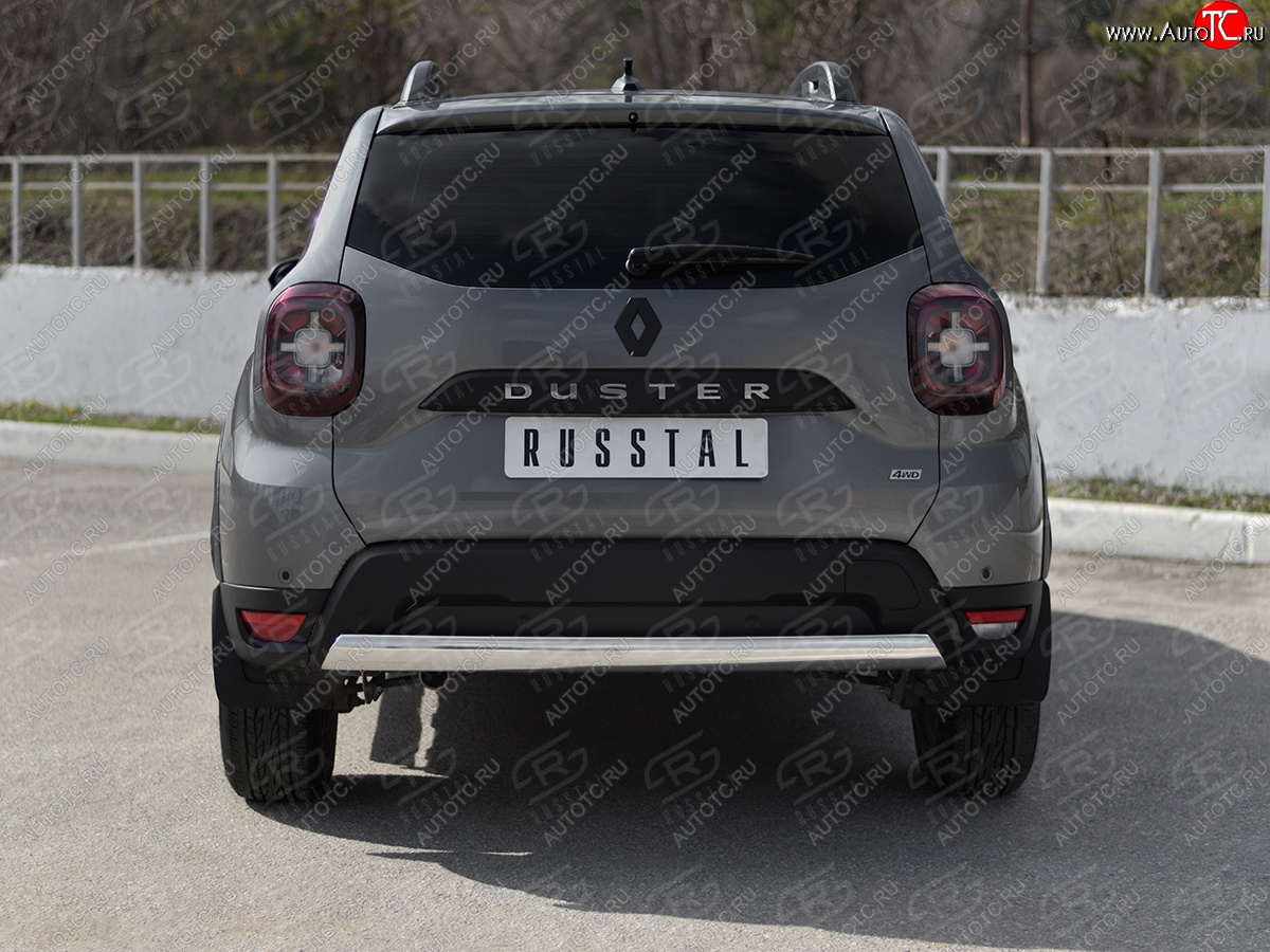 9 349 р. Защита заднего бампера (Ø75х42 мм, нержавейка) Russtal Renault Duster HM рестайлинг (2021-2024)  с доставкой в г. Пермь