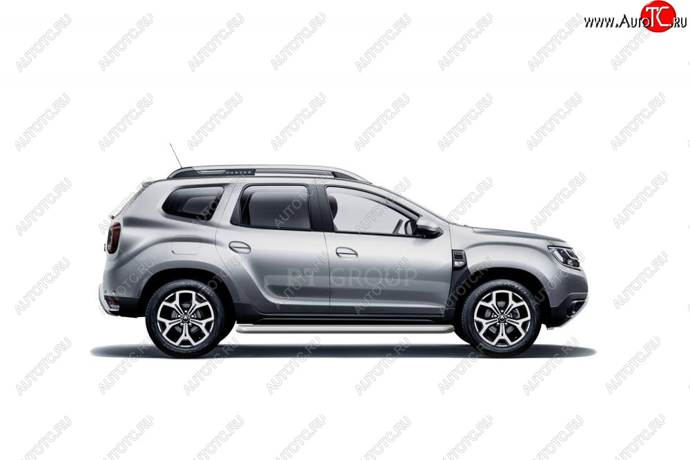 12 099 р. Порожки для ног Petroil Tuning (Ø51 с алюминиевой площадкой)  Renault Duster  HM (2021-2024) рестайлинг (Цвет: серебристый (Искра))  с доставкой в г. Пермь