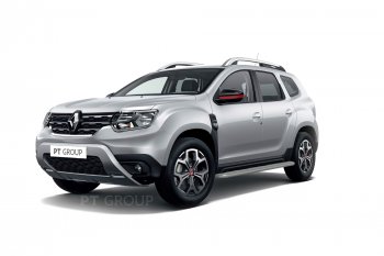 12 099 р. Порожки для ног Petroil Tuning (Ø51 с алюминиевой площадкой)  Renault Duster  HM (2021-2024) рестайлинг (Цвет: серебристый (Искра))  с доставкой в г. Пермь. Увеличить фотографию 2