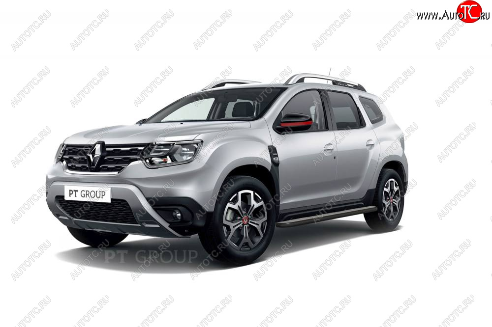 12 099 р. Порожки для ног Petroil Tuning (Ø51 с алюминиевой площадкой)  Renault Duster  HM (2021-2024) рестайлинг (Цвет: черный (шагрень))  с доставкой в г. Пермь