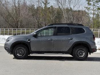 13 099 р. Порожки для ног Russtal (Ø42 мм) Renault Duster HM рестайлинг (2021-2024) (лист - алюминий, профиль - нержавейка)  с доставкой в г. Пермь. Увеличить фотографию 2
