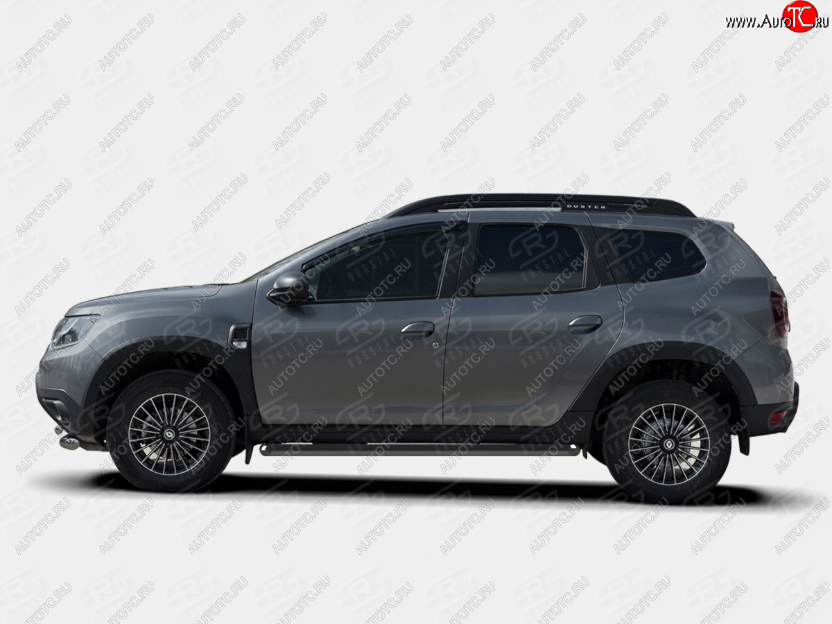 12 349 р. Защита порогов (Ø63 мм) SLITKOFF  Renault Duster  HM (2021-2024) рестайлинг (срез на торцах 45°, цвет черный)  с доставкой в г. Пермь