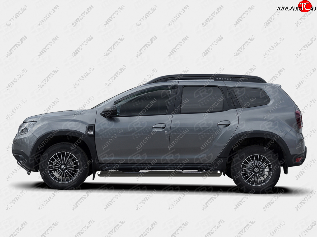 15 899 р. Защита порогов (Ø76 мм, с проступью) SLITKOFF  Renault Duster  HM (2021-2024) рестайлинг (срез на торцах 45°, порошковая окраска в цвет черный)  с доставкой в г. Пермь
