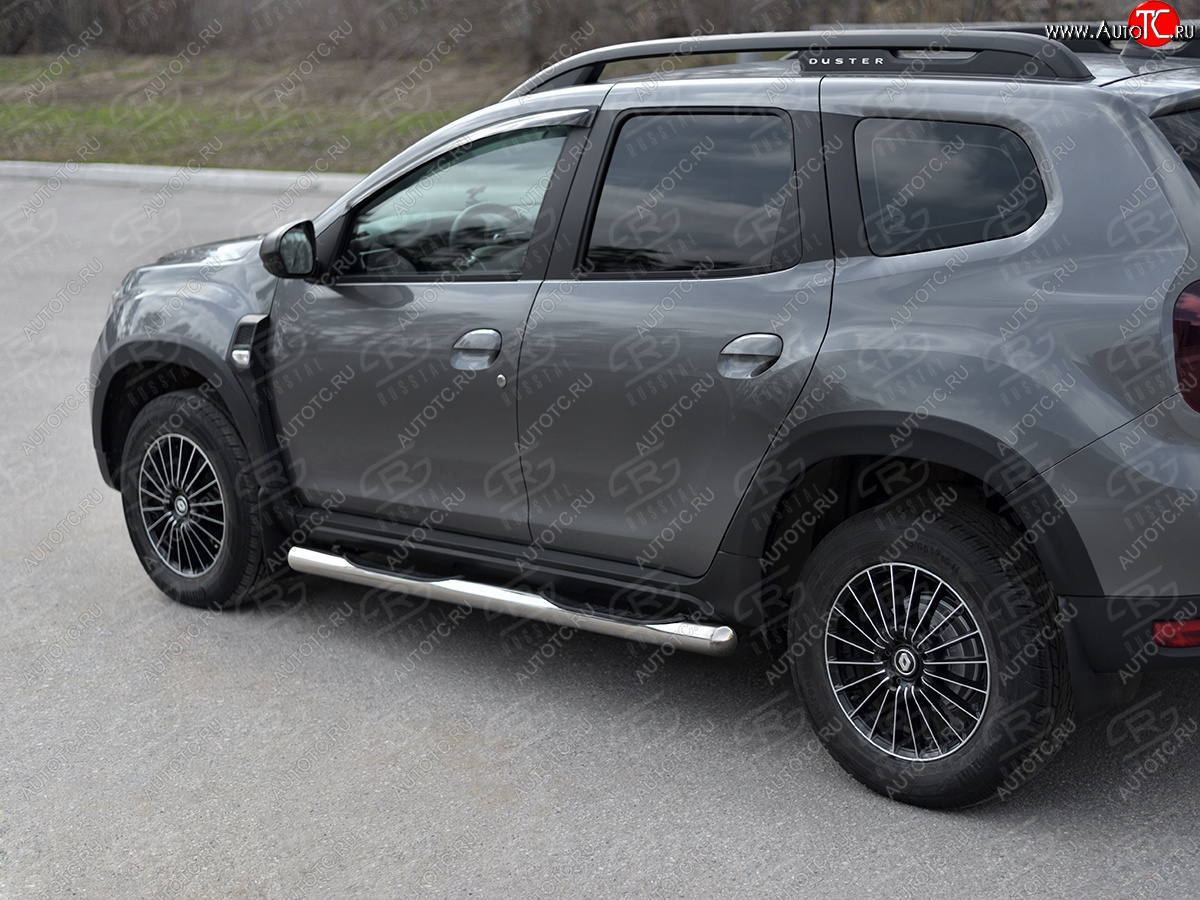 20 999 р. Защита порогов (Ø76 мм, с проступью) SLITKOFF  Renault Duster  HM (2021-2024) рестайлинг (срез на торцах круглый 90°, полированная нержавейка)  с доставкой в г. Пермь