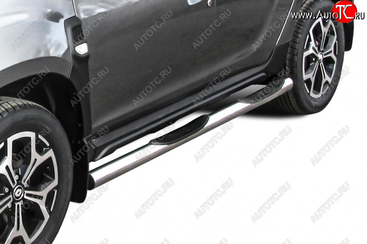 17 699 р. Защита порогов Slitkoff (Ø76 мм, с проступями)  Renault Duster  HM (2021-2024) рестайлинг (Полированная нержавейка)  с доставкой в г. Пермь