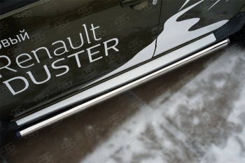 Защита порогов (Ø63 мм, нержавейка) SLITKOFF Renault Duster  HS (2015-2021) рестайлинг (с пластиковыми заглушками)