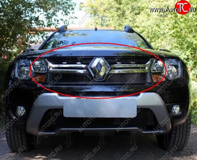 1 469 р. Сетка в решетку радиатора Russtal Renault Duster HS рестайлинг (2015-2021) (черная)  с доставкой в г. Пермь