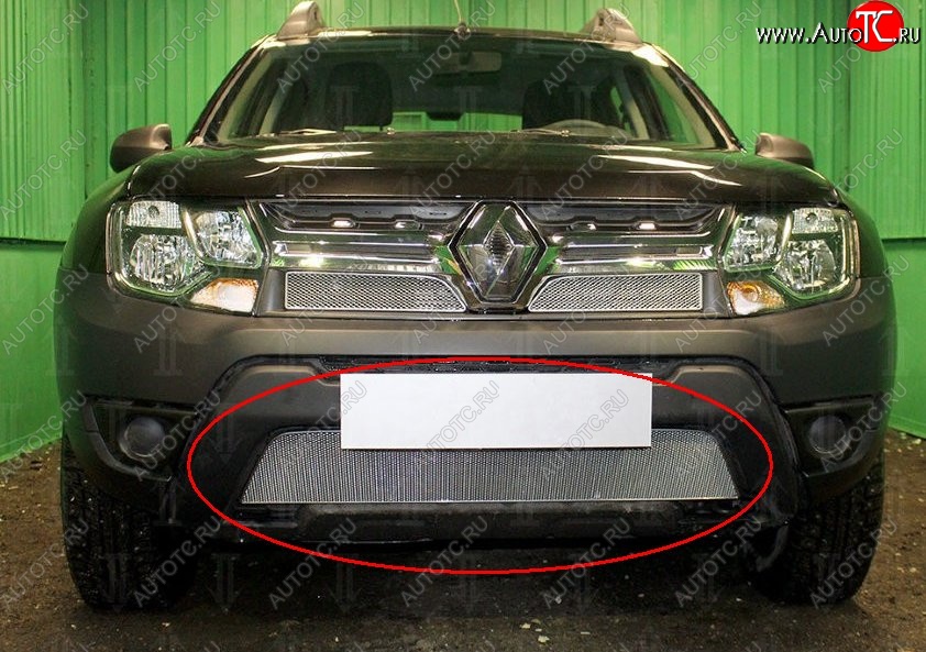 1 539 р. Нижняя защитная сетка на бампер Russtal (хром) Renault Duster HS рестайлинг (2015-2021)  с доставкой в г. Пермь