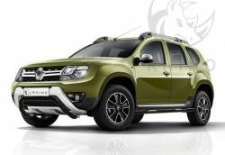 Защита переднего бампера (Ø63 мм волна, с полимерным покрытием) SLITKOFF Renault Duster HS рестайлинг (2015-2021) (черный муар)