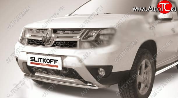 6 849 р. Защита переднего бампер Slitkoff Renault Duster HS рестайлинг (2015-2021) (Цвет: серебристый)  с доставкой в г. Пермь