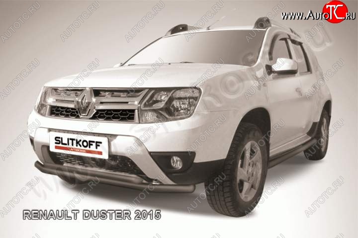 8 599 р. Защита переднего бампер Slitkoff Renault Duster HS рестайлинг (2015-2021) (Цвет: серебристый)  с доставкой в г. Пермь