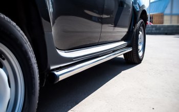 Защита порогов из круглой трубы диаметром 63 мм SLITKOFF v2 Renault Duster  HS (2015-2021) рестайлинг (Сталь с полимерным покрытием. Цвет: серебристый)