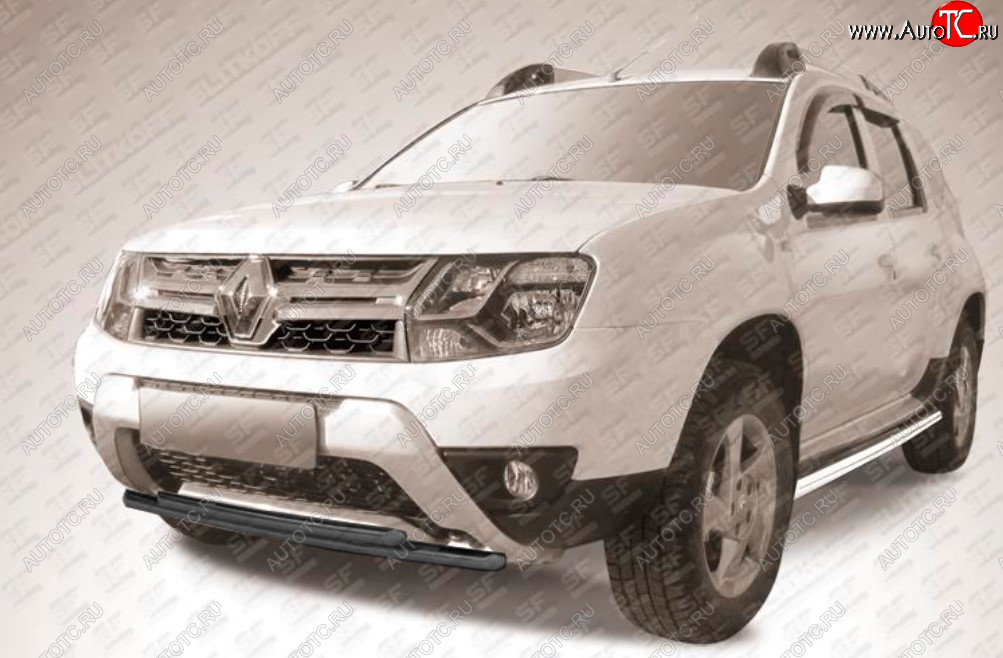 7 299 р. Защита переднего бампера Slitkoff (Ø 42+Ø 42, двойная). Renault Duster HS рестайлинг (2015-2021) (Сталь с полимерным покрытием. Цвет: черный)  с доставкой в г. Пермь