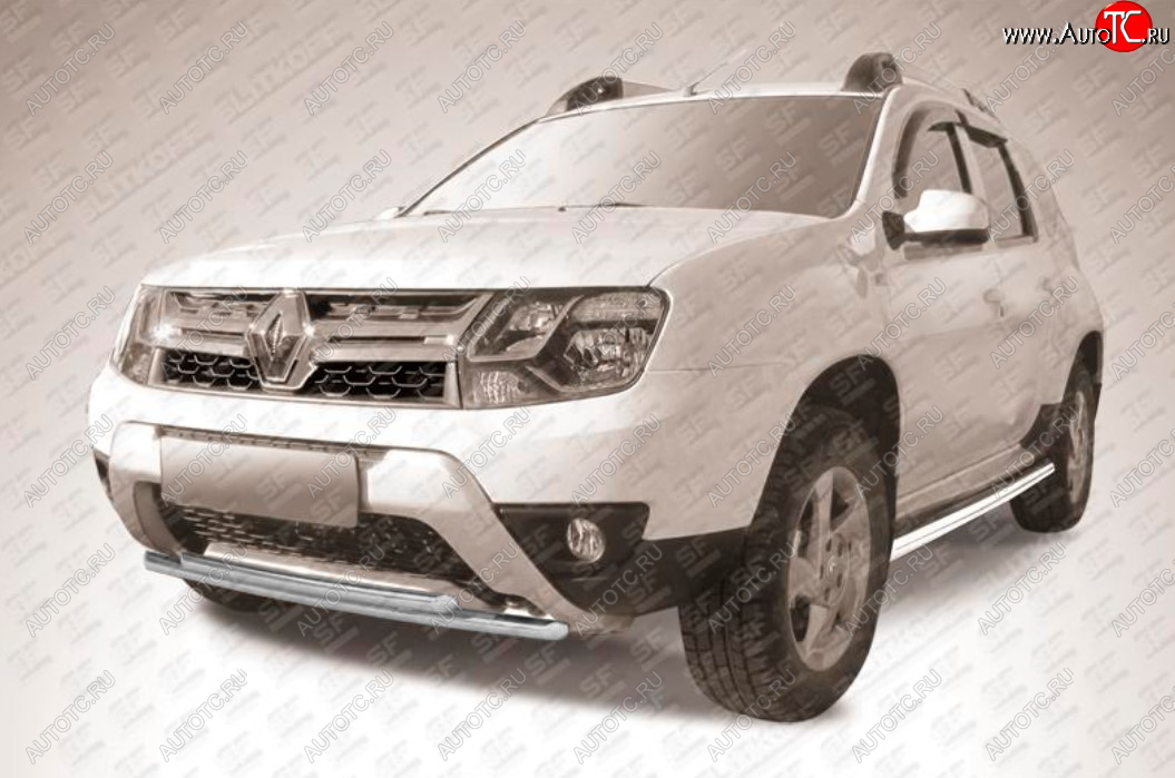 7 299 р. Защита переднего бампера Slitkoff (Ø 42+Ø 42, двойная).  Renault Duster  HS (2015-2021) рестайлинг (Сталь с полимерным покрытием. Цвет: серебристый)  с доставкой в г. Пермь