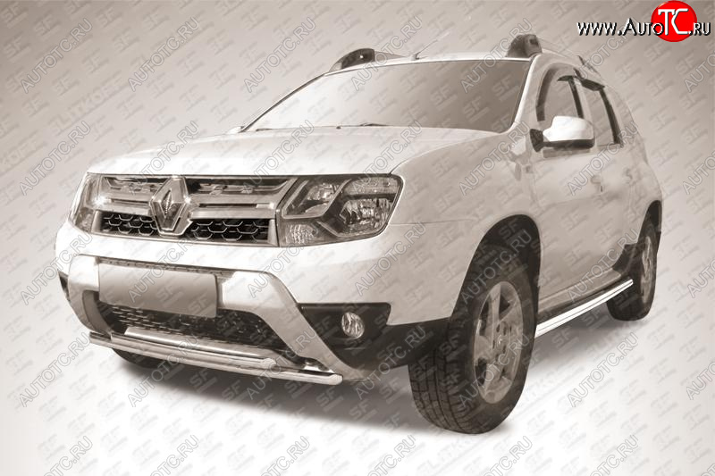 10 499 р. Защита переднего бампера Slitkoff (Ø 42+Ø 42, двойная).  Renault Duster  HS (2015-2021) рестайлинг (Нержавеющая сталь)  с доставкой в г. Пермь
