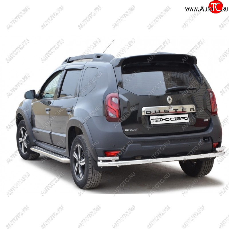 9 799 р. Защита заднего бампера ТехноСфера (Техно Сфера) (Ø63.5 мм)  Renault Duster  HS (2015-2021) рестайлинг (сталь с окраской, черный матовый)  с доставкой в г. Пермь