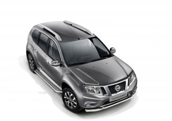Порожки для ног из трубы Ø51 с алюминиевой площадкой Petroil Tuning Renault Duster  HS (2010-2021) дорестайлинг, рестайлинг (Нержавеющая полированная сталь)