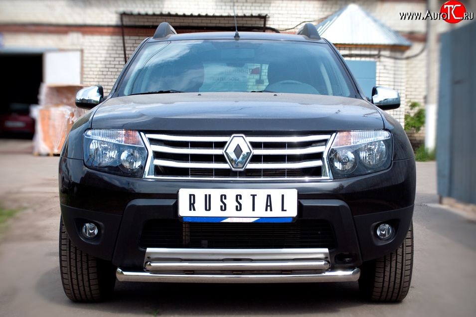 16 299 р. Защита переднего бампера (2 трубыØ63 и 42 мм, нержавейка) SLITKOFF  Renault Duster  HS (2010-2015) дорестайлинг  с доставкой в г. Пермь