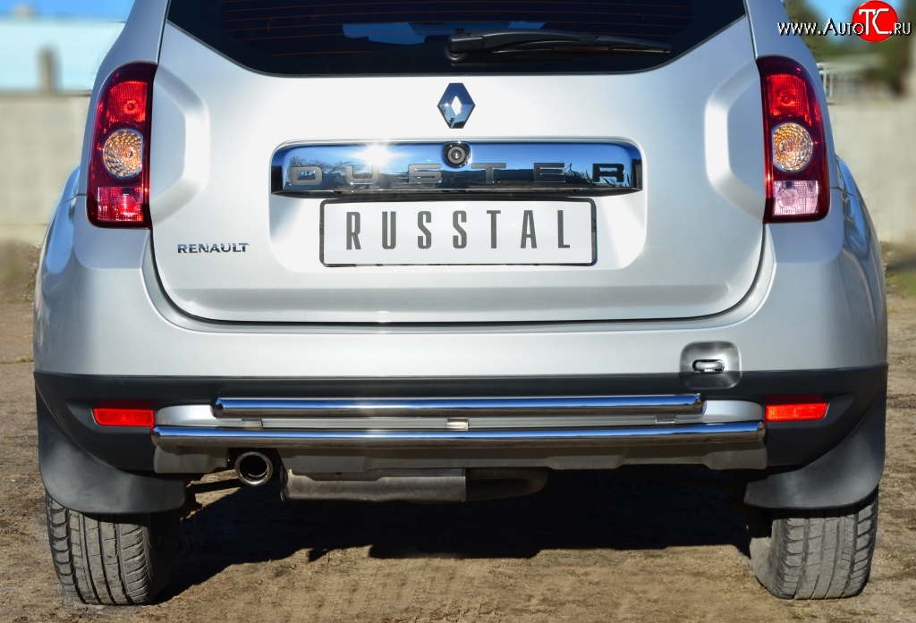 15 649 р. Защита заднего бампера (2 трубы Ø42 мм, нержавейка) SLITKOFF  Renault Duster  HS (2010-2015) дорестайлинг  с доставкой в г. Пермь