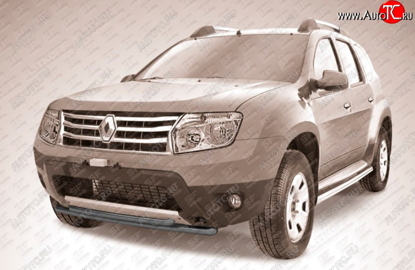 7 299 р. Защита переднего бампера Slitkoff (Ø 42+Ø 42, двойная). Renault Duster HS дорестайлинг (2010-2015) (Сталь с полимерным покрытием. Цвет: черный)  с доставкой в г. Пермь