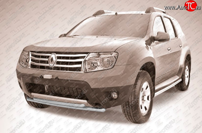 7 299 р. Защита переднего бампера Slitkoff (Ø 42+Ø 42, двойная).  Renault Duster  HS (2010-2015) дорестайлинг (Сталь с полимерным покрытием. Цвет: серебристый)  с доставкой в г. Пермь