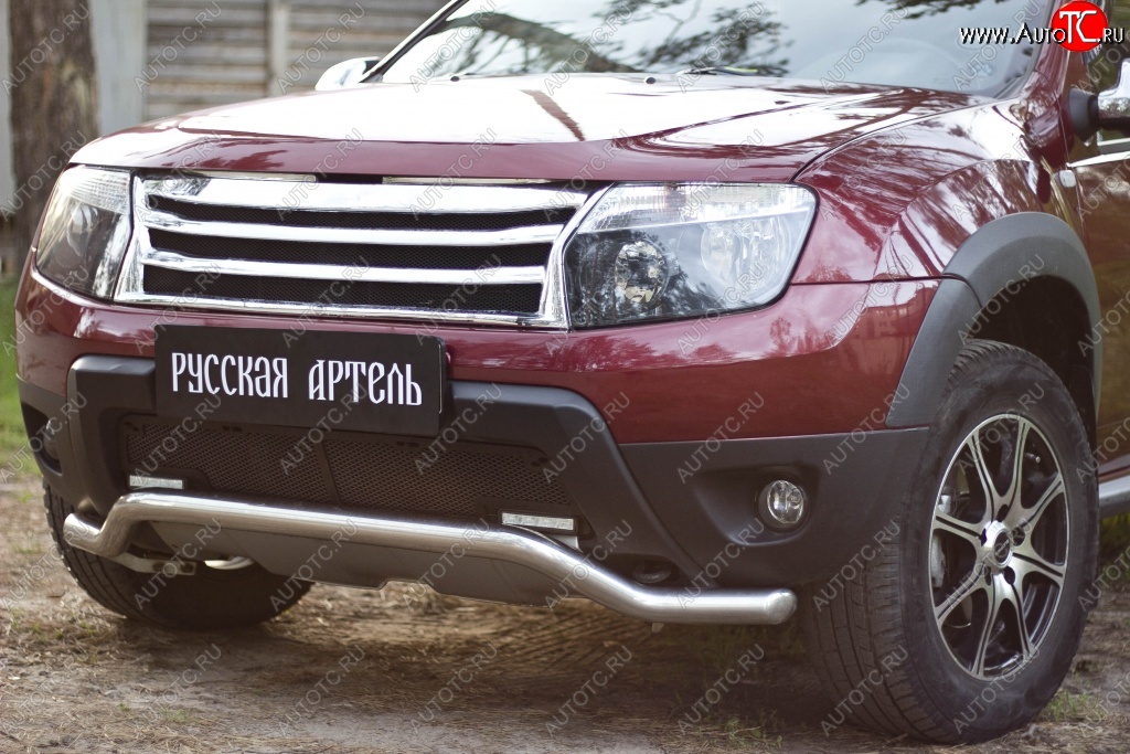 2 199 р. Защитная сетка решетки переднего бампера (c дхо и обвесом) РА Renault Duster HS дорестайлинг (2010-2015)  с доставкой в г. Пермь