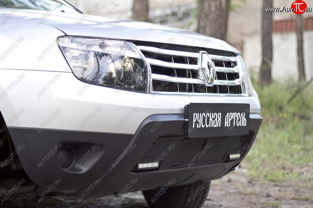 2 249 р. Защитная сетка решетки переднего бампера (с дхо без обвеса) РА Renault Duster HS дорестайлинг (2010-2015)  с доставкой в г. Пермь