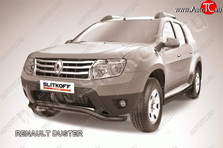 7 999 р. Защита переднего бампер Slitkoff Renault Duster HS дорестайлинг (2010-2015) (Цвет: серебристый)  с доставкой в г. Пермь