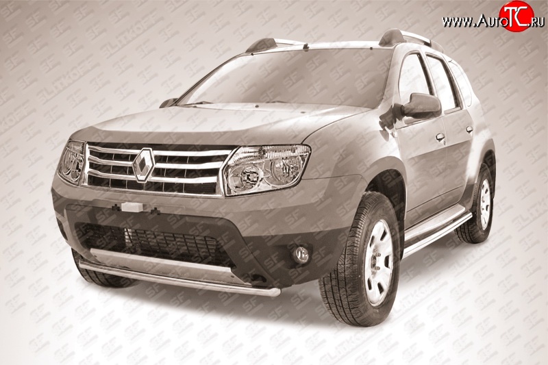9 799 р. Одинарная защита переднего бампера диаметром 42 мм Slitkoff  Renault Duster  HS (2010-2015) дорестайлинг (Цвет: нержавеющая полированная сталь)  с доставкой в г. Пермь