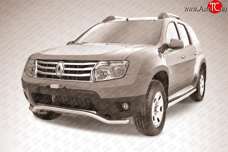 11 499 р. Фигурная защита переднего бампера диаметром 57 мм Slitkoff  Renault Duster  HS (2010-2015) дорестайлинг (Цвет: нержавеющая полированная сталь)  с доставкой в г. Пермь