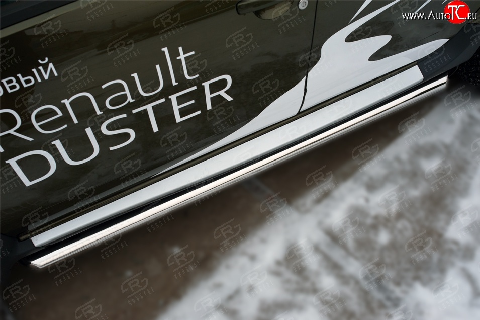 69 999 р. Защита порогов из круглой трубы диаметром 63 мм (рестайлинг) Russtal Renault Duster HS дорестайлинг (2010-2015) (Защита порогов с со скосами на торцах (вариант 1))  с доставкой в г. Пермь