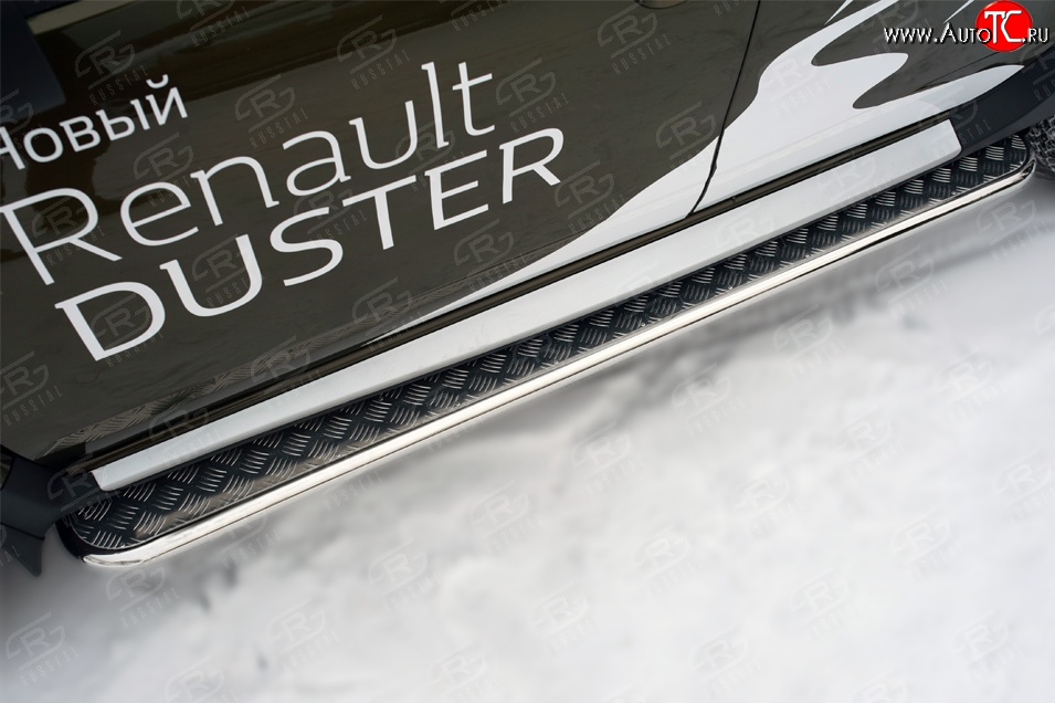 77 999 р. Широкая защита порогов (рестайлинг) Russtal Renault Duster HS рестайлинг (2015-2021) (Защита порогов с со скосами на торцах (вариант 1))  с доставкой в г. Пермь