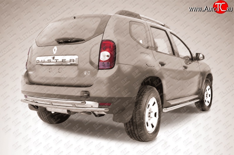 8 999 р. Двойная защита заднего бампера из труб диаметрами по 42 мм Slitkoff  Renault Duster  HS (2010-2015) дорестайлинг (Цвет: нержавеющая полированная сталь)  с доставкой в г. Пермь