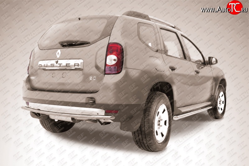 8 349 р. Одинарная защита заднего бампера из трубы диаметром 42 мм Slitkoff  Renault Duster  HS (2010-2015) дорестайлинг (Цвет: нержавеющая полированная сталь)  с доставкой в г. Пермь