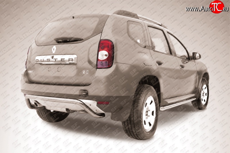 11 499 р. Фигурная защита заднего бампера диаметром 57 мм Slitkoff  Renault Duster  HS (2010-2015) дорестайлинг (Цвет: нержавеющая полированная сталь)  с доставкой в г. Пермь