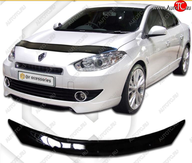 2 159 р. Дефлектор капота CA-Plastic Renault Fluence дорестайлинг (2010-2012) (Classic черный, Без надписи)  с доставкой в г. Пермь