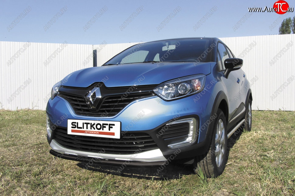 6 249 р. Защита переднего бампера из трубы d42 Slitkoff Renault Kaptur дорестайлинг (2016-2020) (Цвет: серебристый)  с доставкой в г. Пермь